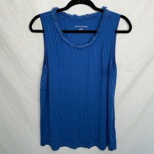 Soft Surroundings Sofia Tank Blue Fringe Neckline Medium Pleated Sleeveless Top